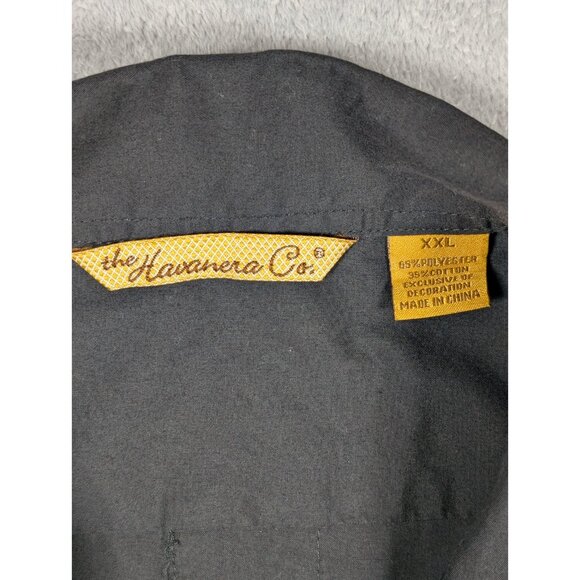 The Havanera Co Button Up Shirt Mens XXL Black Embroidered Hawaiian Vacation - Picture 2 of 6
